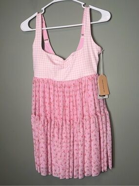 Blogilates women’s Sweetheart Babydoll Dress Pink Gingham NWT Small